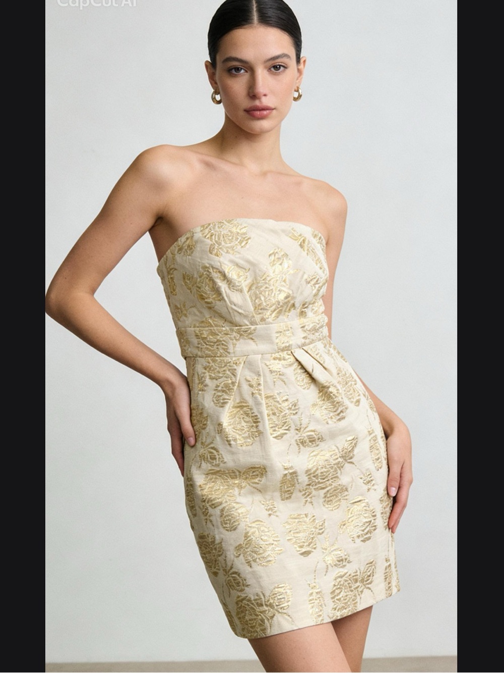 ASOS gold/white jachared strapless dress